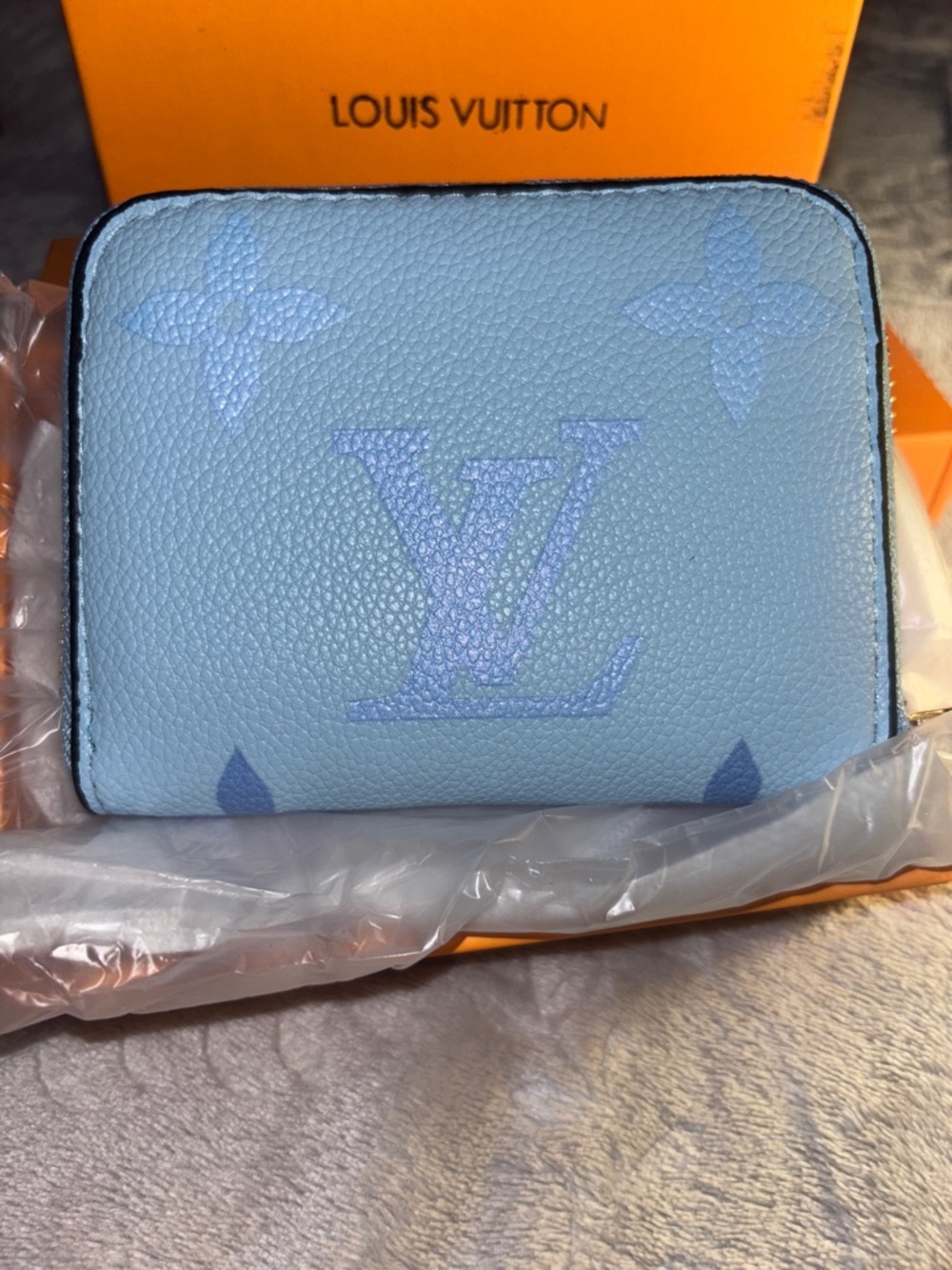 Light Blue Monogram Zip Wallet